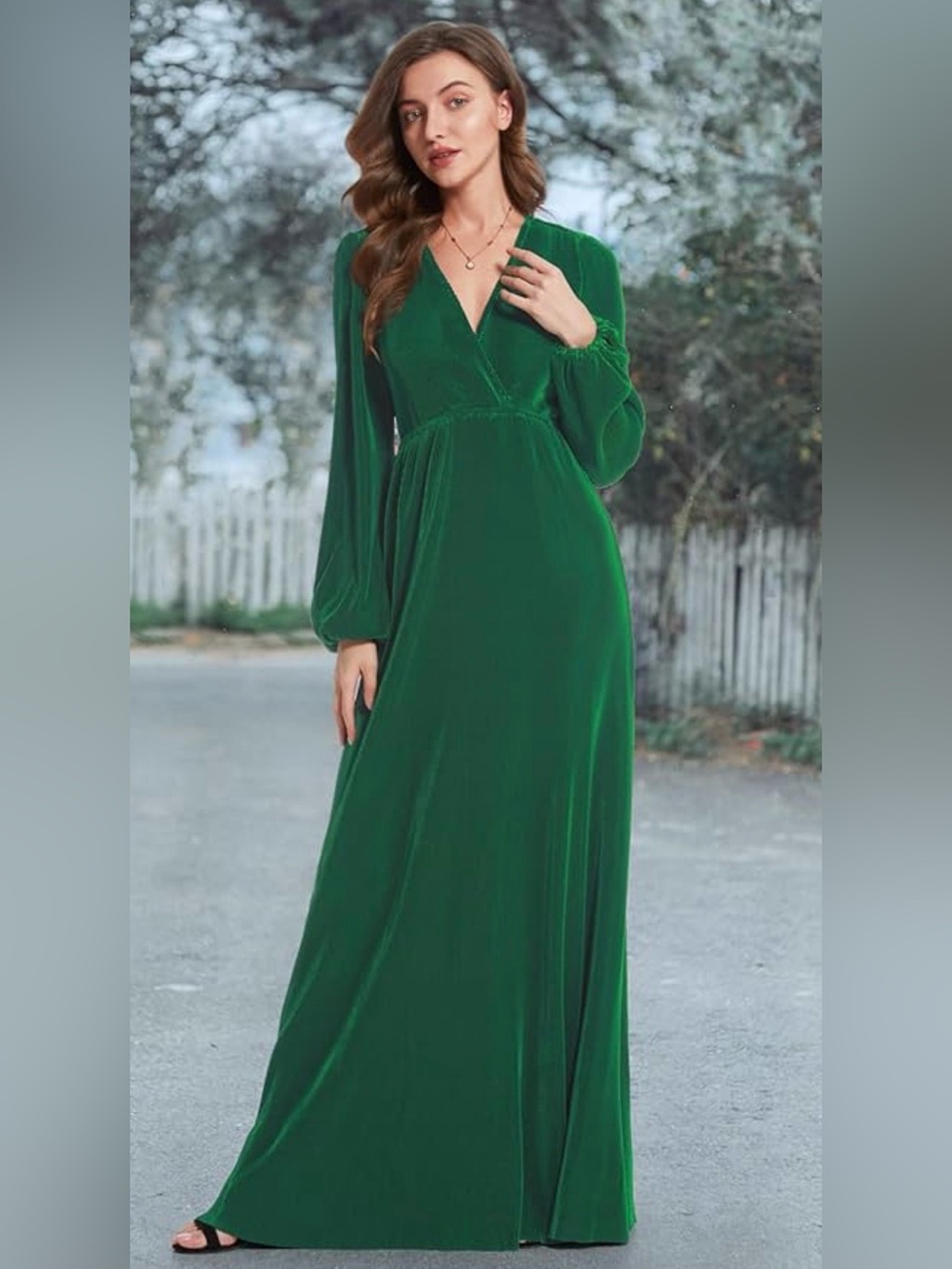 Emerald Green Pleated Velvet Maxi Dress XL Long Sleeve Boho Formal